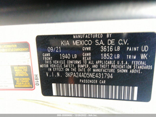 2022 Kia Rio, VIN: 3KPA24AD5NE431794