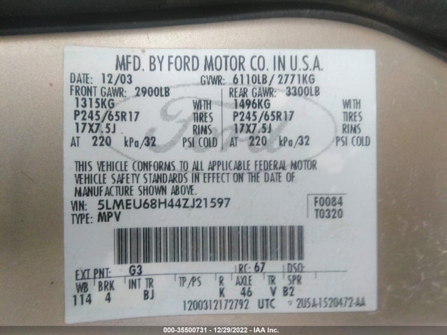 Lincoln Aviator 2004 5LMEU68H44ZJ21597 Image 10