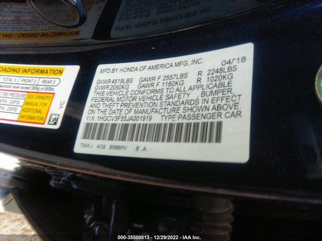 2018 Honda Accord, VIN: 1HGCV3F55JA001919