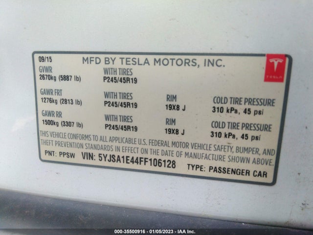 Tesla Model S 85d/p85d/90d/p90d 2015 5YJSA1E44FF106128 Image 11