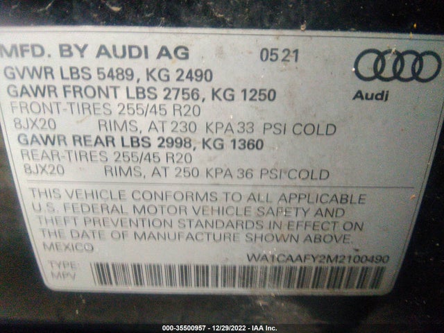WA1CAAFY2M2100490 Audi Q5 Prestige