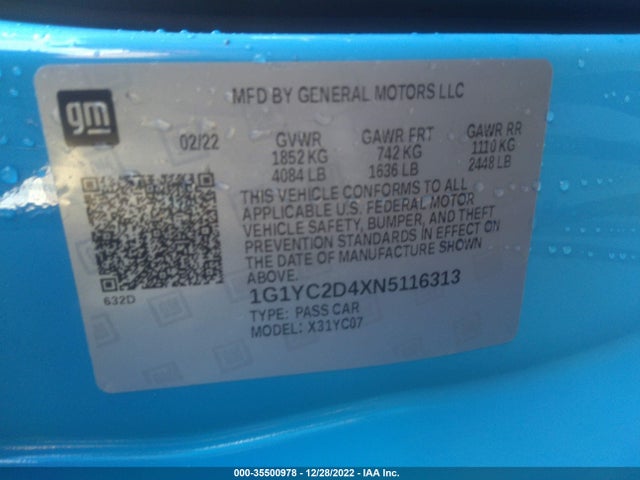 Chevrolet Corvette 3lt 2022 1G1YC2D4XN5116313 Image 9