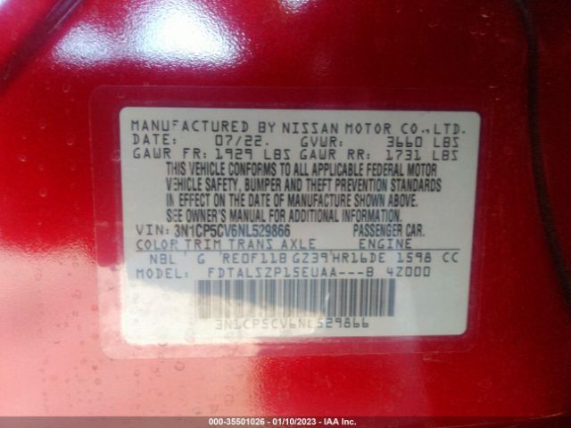 3N1CP5CV6NL529866 Nissan KICKS SV