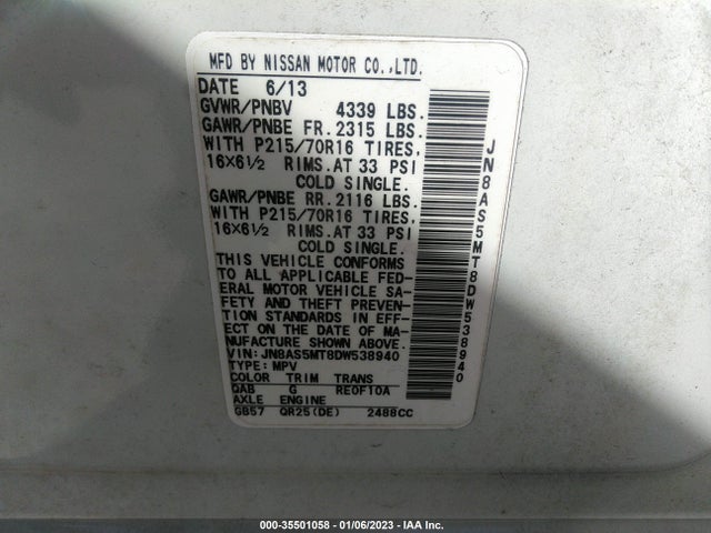 2013 NISSAN ROGUE S VIN: JN8AS5MT8DW538940