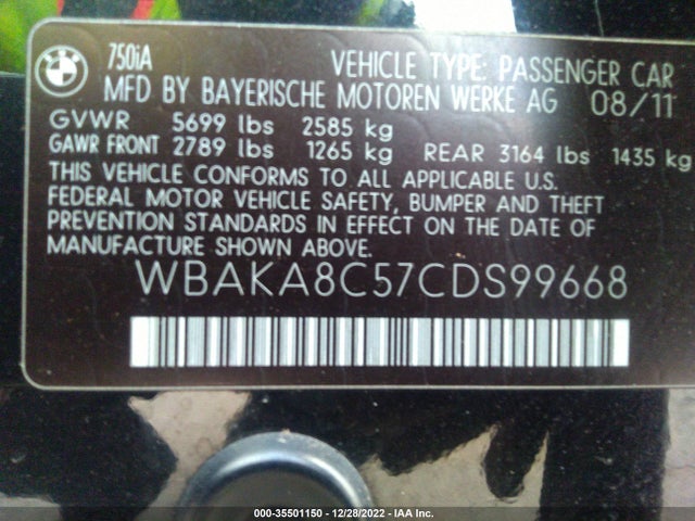 BMW 7 Series 750i 2012 WBAKA8C57CDS99668 Image 9