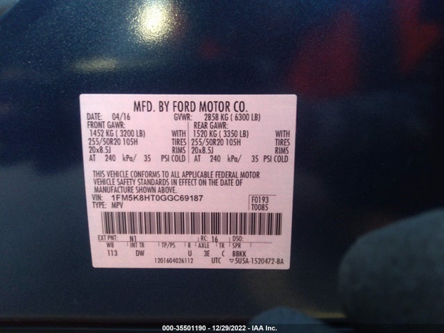 2016 Ford Explorer, VIN: 1FM5K8HT0GGC69187