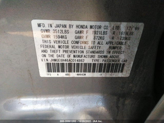 2010 HONDA FIT SPORT VIN: JHMGE8H46AC014862