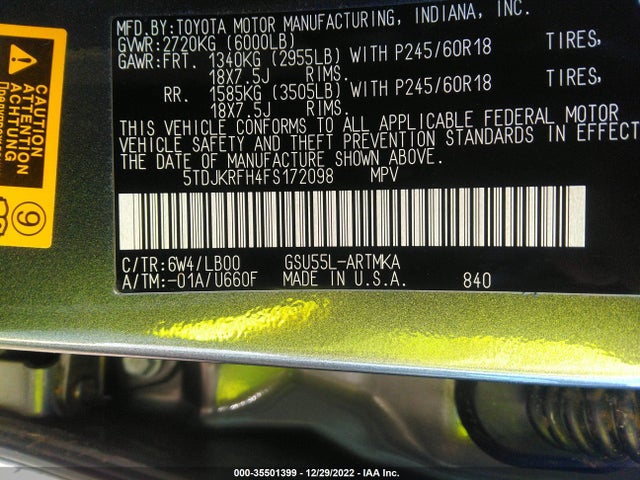 2015 TOYOTA HIGHLANDER XLE VIN: 5TDJKRFH4FS172098