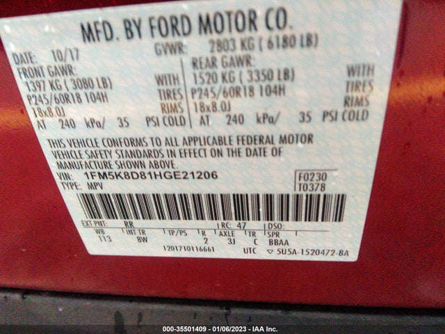 Ford EXPLORER XLT 2017 1FM5K8D81HGE21206 Image 9