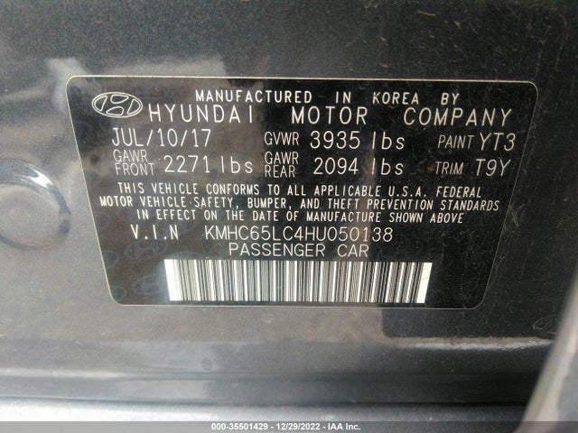2017 Hyundai Ioniq, VIN: KMHC65LC4HU050138