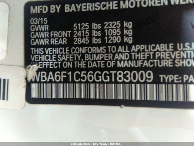 2016 BMW 6 Series, VIN: WBA6F1C56GGT83009