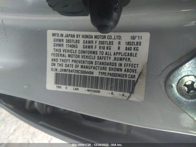 2012 HONDA CIVIC HYBRID VIN: JHMFB4F29CS004494