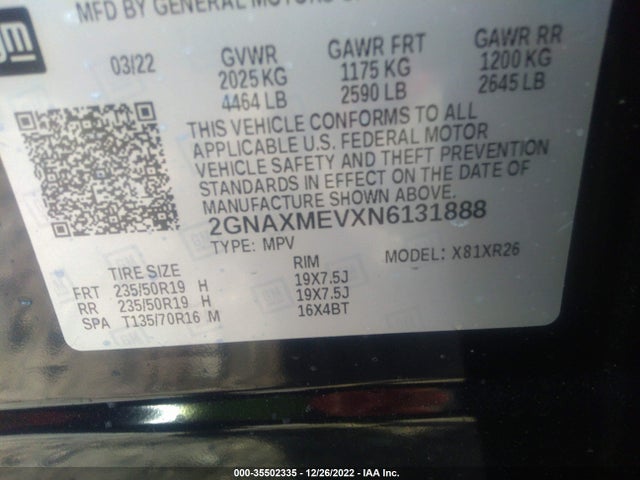 Chevrolet EQUINOX RS 2022 2GNAXMEVXN6131888 Image 9