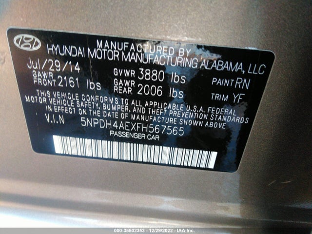 Hyundai ELANTRA SE 2015 5NPDH4AEXFH567565 Image 10
