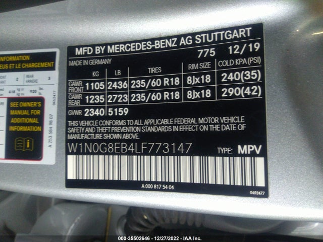 2020 Mercedes-Benz GLC-Class, VIN: W1N0G8EB4LF773147