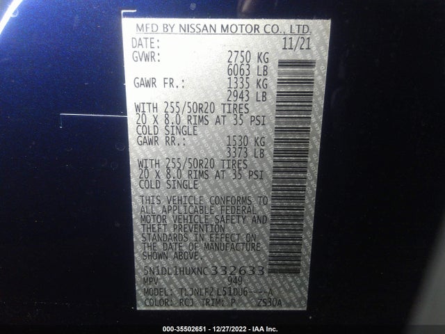 2022 Infiniti QX60, VIN: 5N1DL1HUXNC332633