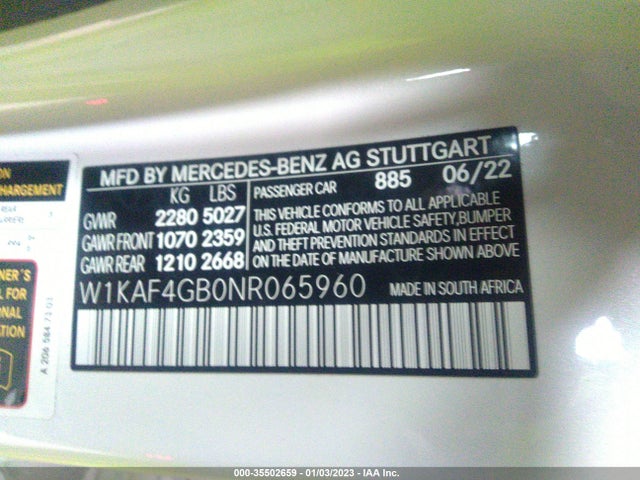 2022 Mercedes-Benz C-Class, VIN: W1KAF4GB0NR065960