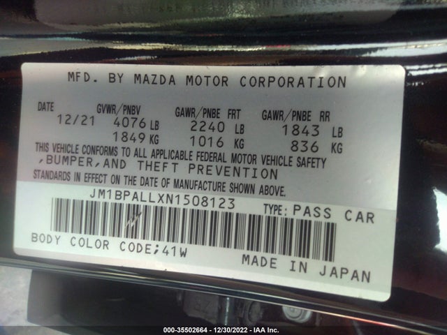 2022 Mazda 3, VIN: JM1BPALLXN1508123