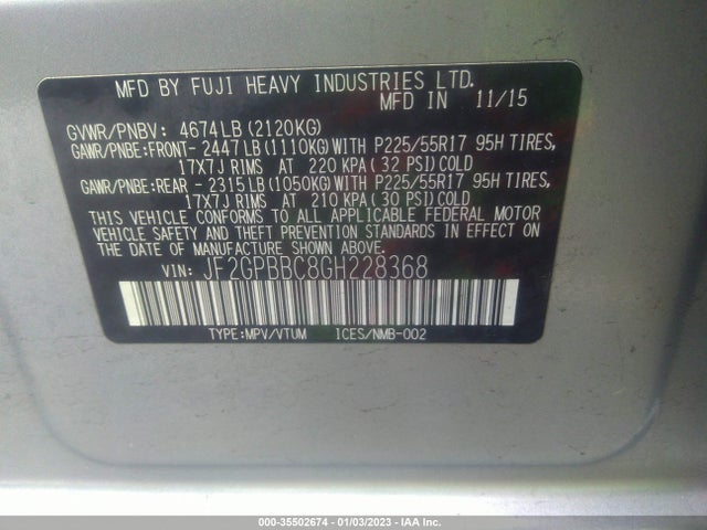 Subaru CROSSTREK HYBRID 2016 JF2GPBBC8GH228368 Image 9
