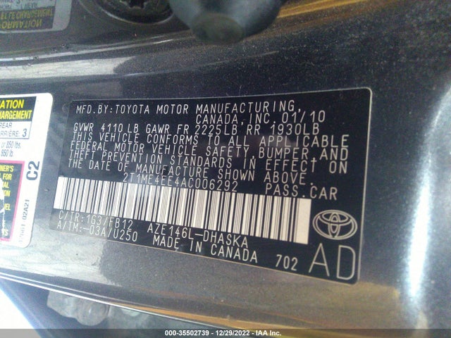 2010 TOYOTA MATRIX XRS VIN: 2T1ME4EE4AC006292