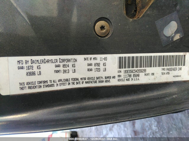 2004 DODGE NEON SXT VIN: 1B3ES56C54D556299