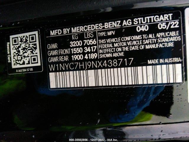2022 Mercedes-Benz G-Class, VIN: W1NYC7HJ9NX438717