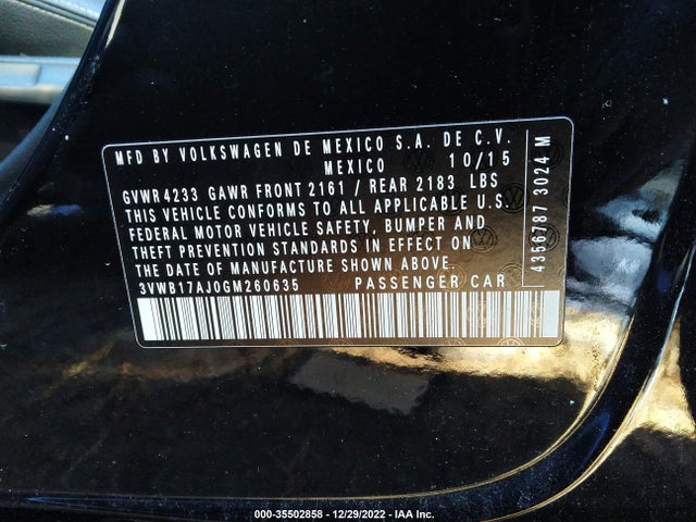 2016 Volkswagen Jetta, VIN: 3VWB17AJ0GM260635