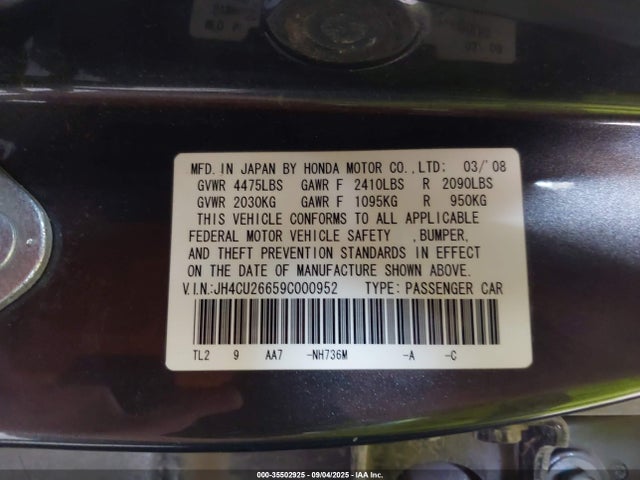 2000 ACURA TL VIN: 19UUA5663YA020094