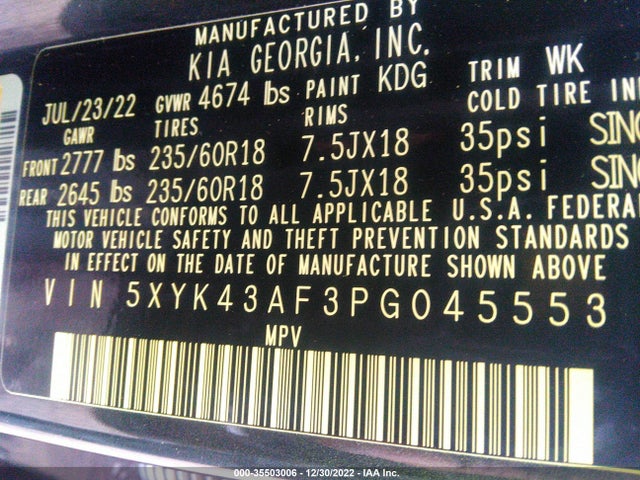 2023 KIA SPORTAGE SX VIN: 5XYK43AF3PG045553