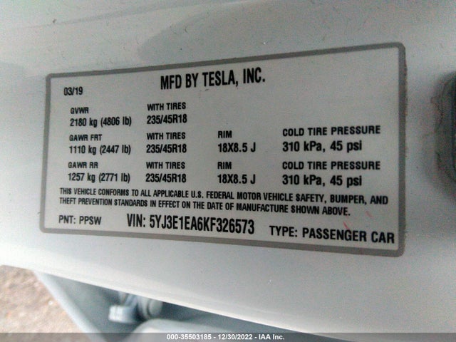 Tesla Model 3 Range 2019 5YJ3E1EA6KF326573 Image 10