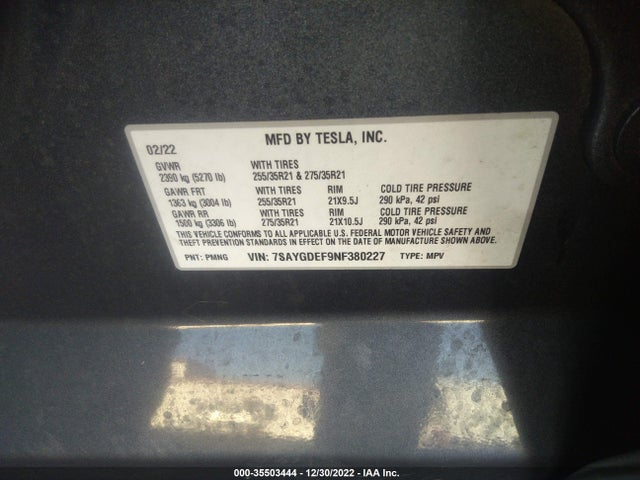 Tesla Model Y Performance 2022 7SAYGDEF9NF380227 Image 11