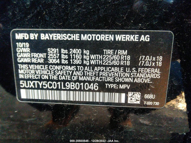 BMW X3 Xdrive30i 2020 5UXTY5C01L9B01046 Image 9