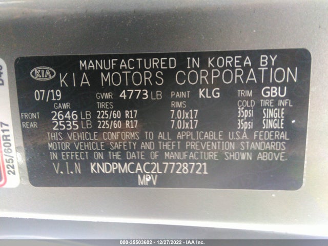 2020 KIA SPORTAGE LX VIN: KNDPMCAC2L7728721