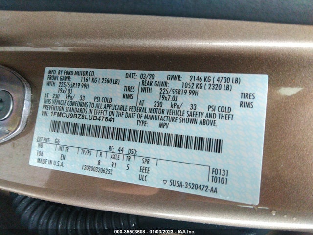 2020 Ford Escape, VIN: 1FMCU9BZ8LUB47841