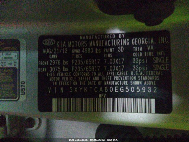 5XYKTCA60EG505932 KIA SORENTO LX