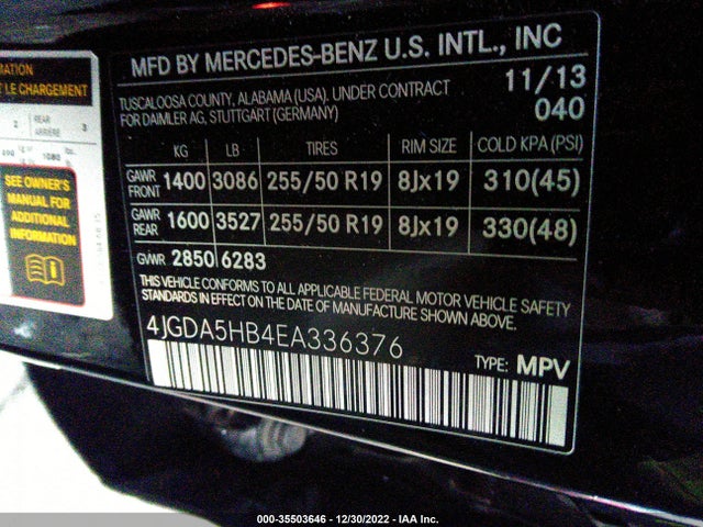 2014 Mercedes-Benz M-Class, VIN: 4JGDA5HB4EA336376