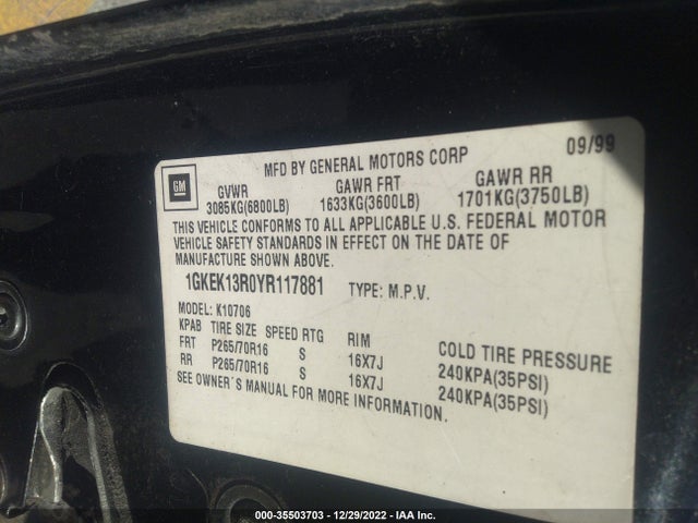 GMC Denali 2000 1GKEK13R0YR117881 Image 10