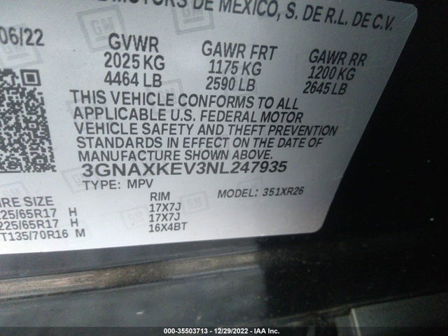 Chevrolet EQUINOX LT 2022 3GNAXKEV3NL247935 Image 9