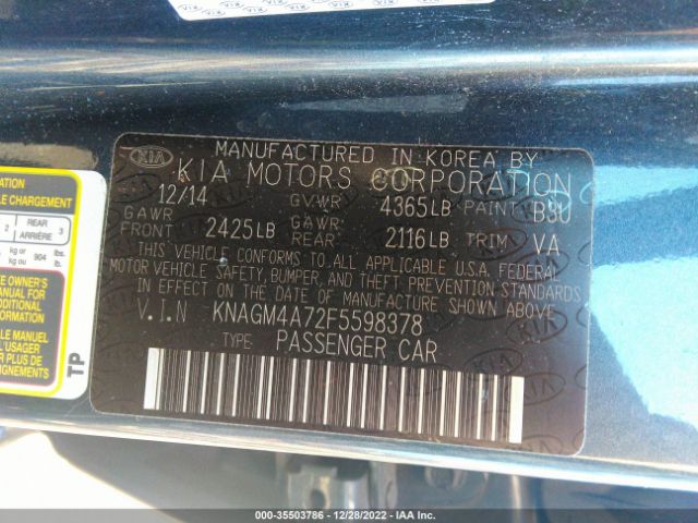 KNAGM4A72F5598378 KIA Optima Lx