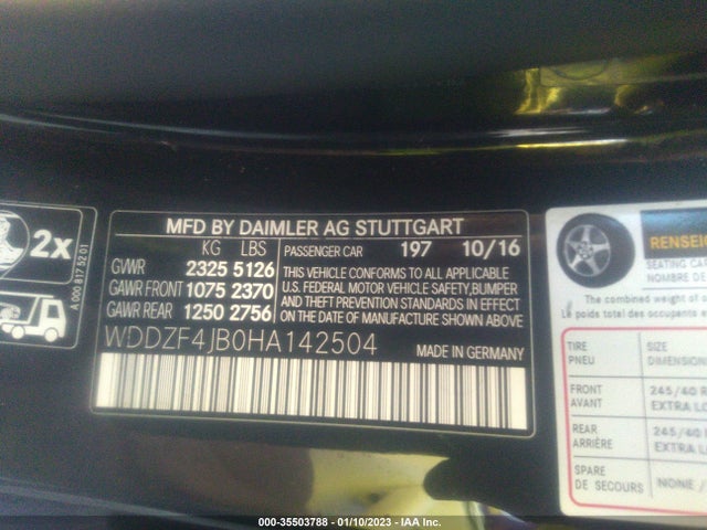 2017 Mercedes-Benz E-Class, VIN: WDDZF4JB0HA142504