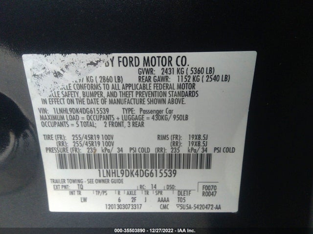 Lincoln MKS 2013 1LNHL9DK4DG615539 Image 10
