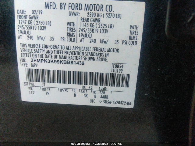 2019 Ford Edge, VIN: 2FMPK3K99KBB81439