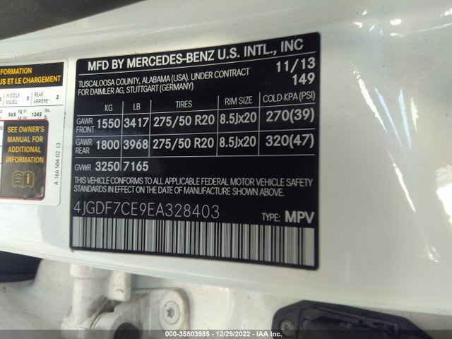 2014 Mercedes-Benz GL-Class, VIN: 4JGDF7CE9EA328403