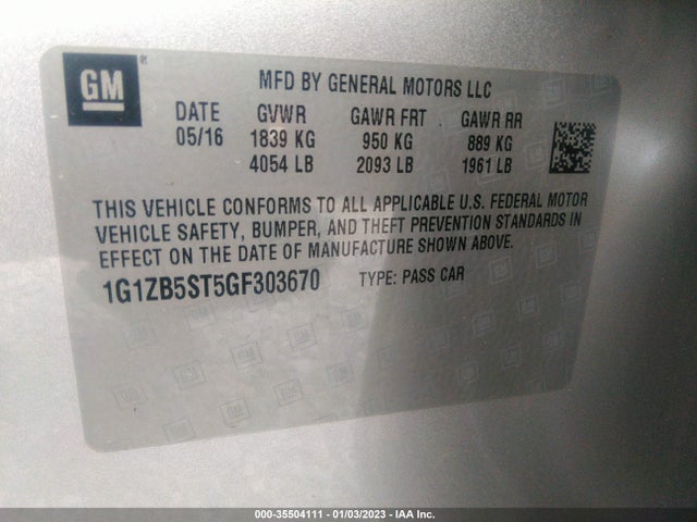 2016 CHEVROLET MALIBU LS VIN: 1G1ZB5ST5GF303670