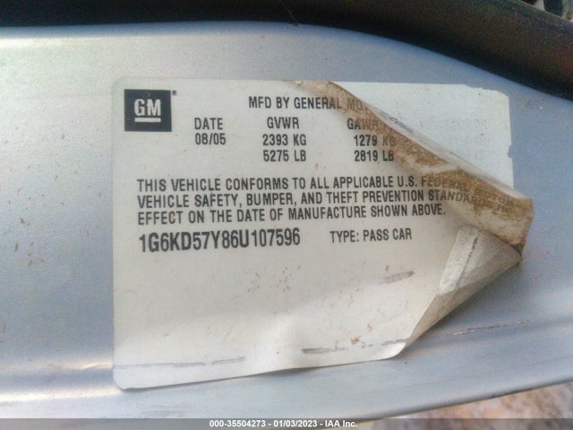 1G6KD57Y86U107596 Cadillac Dts W/1sd