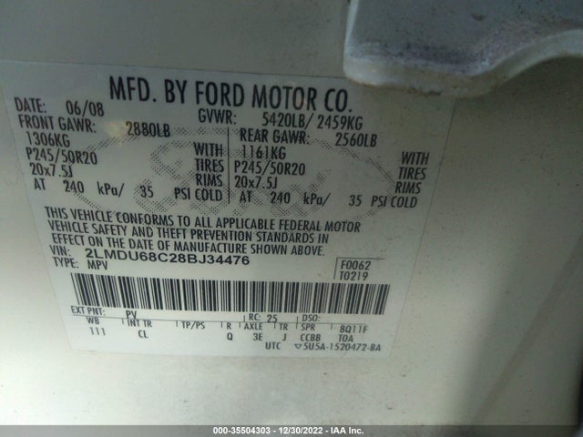 Lincoln MKX 2008 2LMDU68C28BJ34476 Image 11