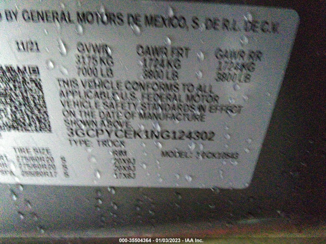 2022 CHEVROLET SILVERADO 1500 LTD CUSTOM TRAIL BOSS VIN: 3GCPYCEK1NG124302