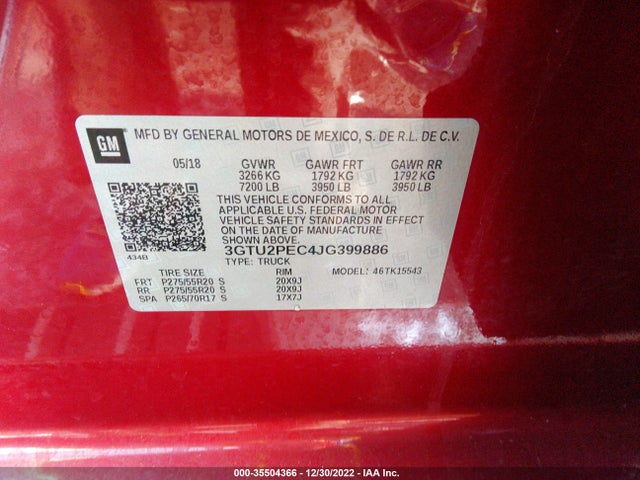 2018 GMC Sierra 1500, VIN: 3GTU2PEC4JG399886