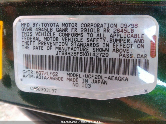 JT8BH28F5X0142729 Lexus LS 400 LUXURY SDN