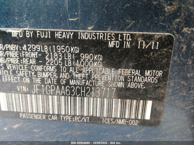 JF1GPAA63CH213717 Subaru Impreza Wagon 2.0i